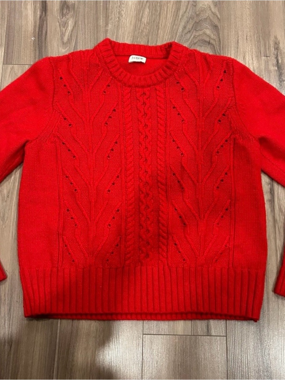 J Crew Pointelle cable-front pullover sweater Red